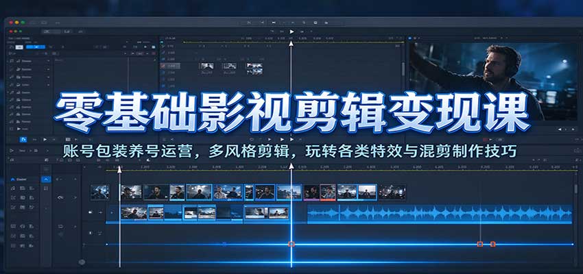 零基础影视剪辑变现课：账号包装养号运营，多风格剪辑，玩转各类特效与混剪制作技巧-优优云网创