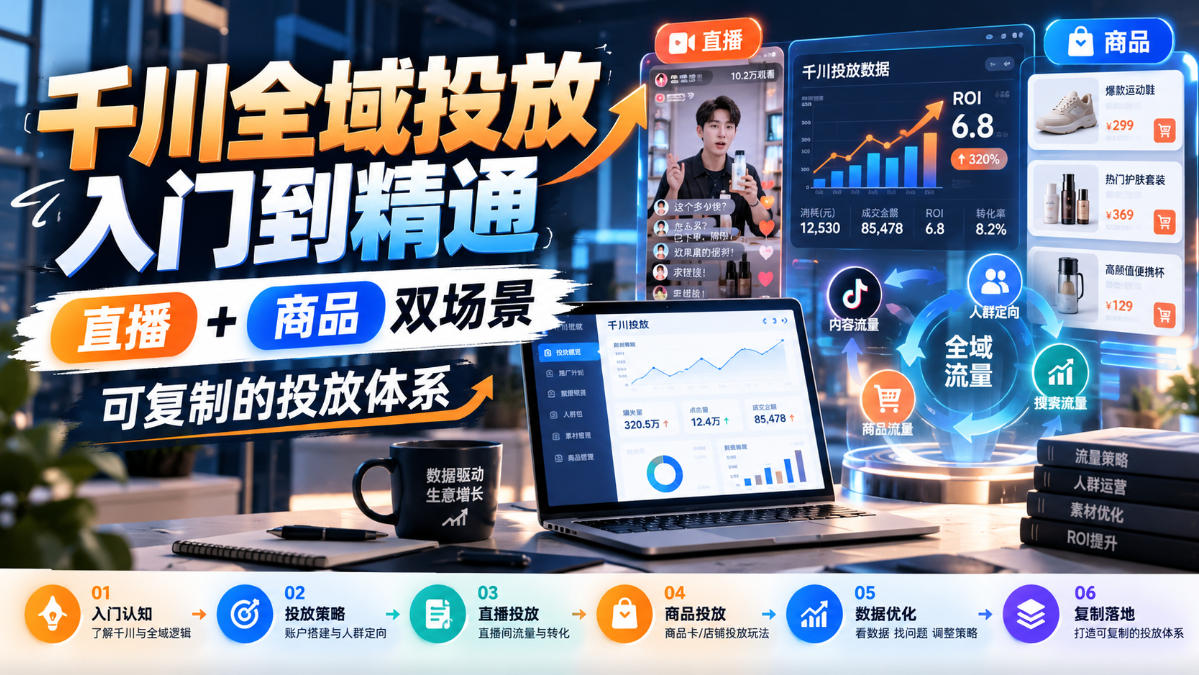 千川全域投放入门到精通，直播+商品双场景，可复制的投放体系-优优云网创