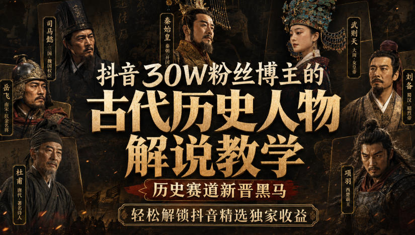 抖音30W粉丝博主的古代历史人物解说教学，历史赛道新晋黑马，轻松解锁抖音精选独家收益-优优云网创