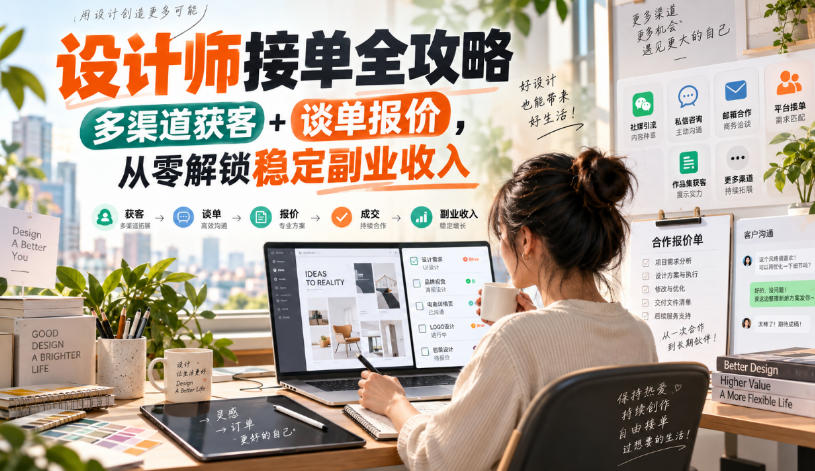 设计师接单全攻略-无水印，多渠道获客+谈单报价，从零解锁稳定副业收入-优优云网创