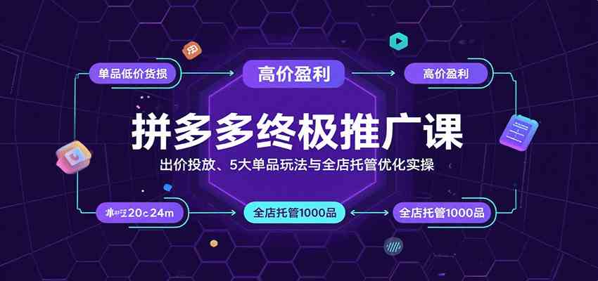 拼多多终极推广课：出价投放、5大单品玩法与全店托管优化实操-优优云网创