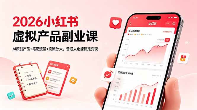 （18449期）2026小红书虚拟产品副业课，AI原创产品+笔记流量+投流放大，普通人也能稳定变现-优优云网创