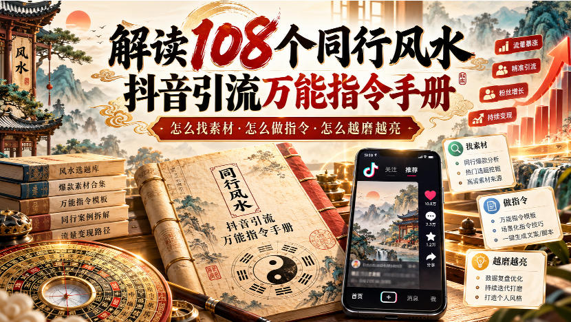 解读108个同行风水抖音引流万能指令手册，怎么找素材·怎么做指令·怎么越磨越亮【文档】-优优云网创
