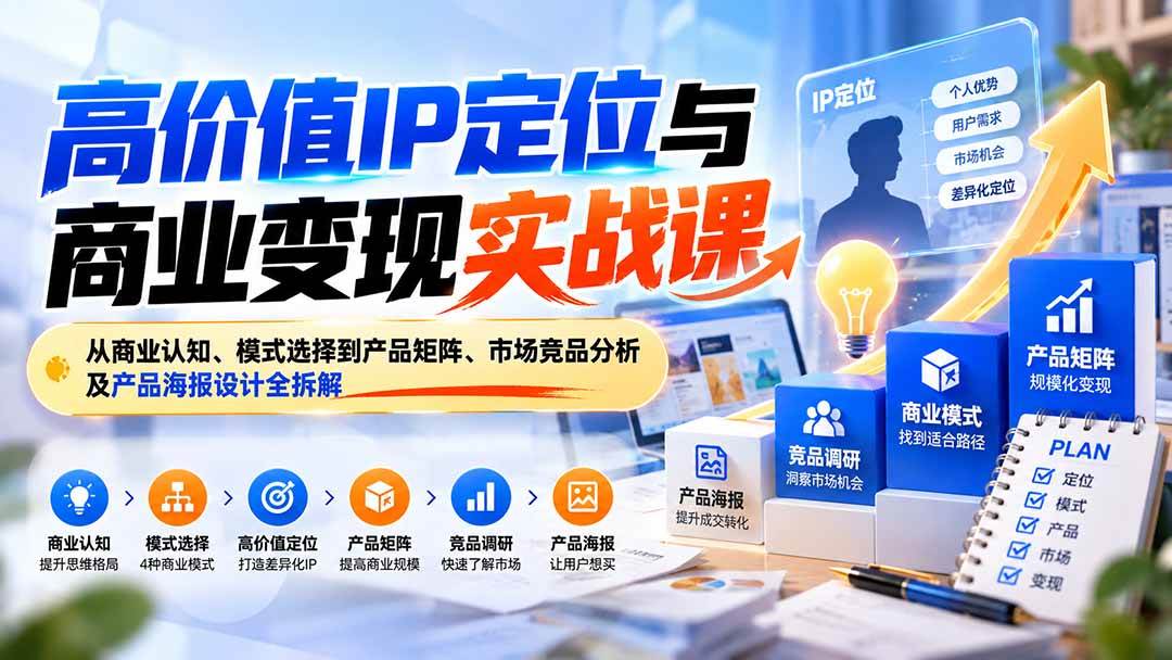 （20715期）高价值IP定位与商业变现实战课：从商业认知、模式选择到产品矩阵、市场竞品分析及产品海报设计全拆解-优优云网创