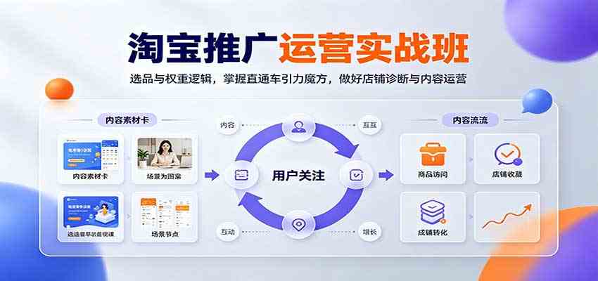 淘宝推广运营实战班：选品与权重逻辑，掌握直通车引力魔方，做好店铺诊断与内容运营-优优云网创