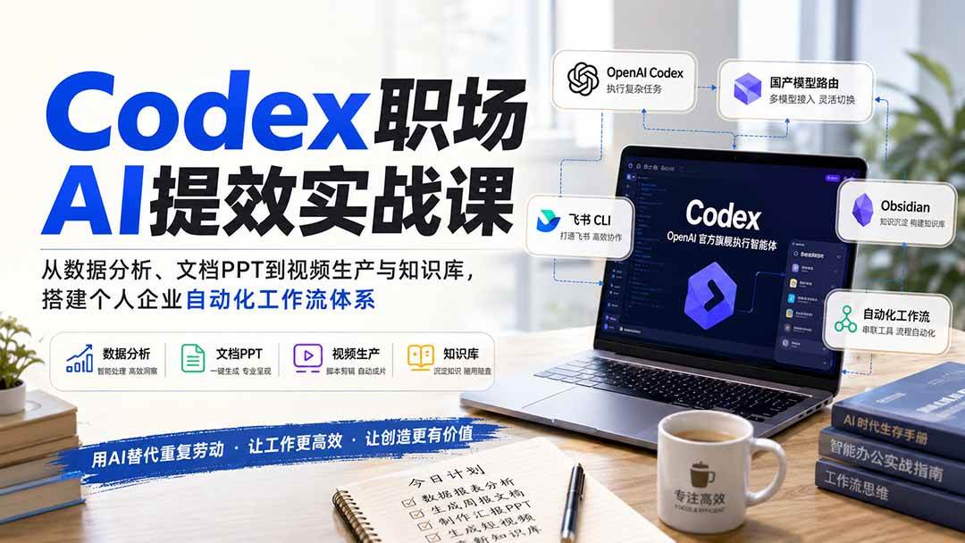 （20057期）Codex职场AI提效实战课：从数据分析、文档PPT到视频生产与知识库，搭建个人企业自动化工作流体系-优优云网创