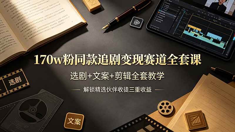 （19168期）170w粉博主同款追剧变现赛道全套课-更新，选剧+文案+剪辑全套教学，解锁精选伙伴收徒三重收益-优优云网创