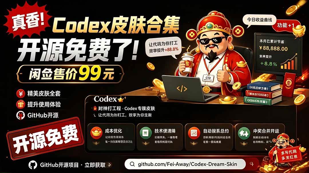 (19432期)闲鱼售卖99元的Codex皮肤包,GitHub 免费开源了!让你的codex变成精美界面 Codex Dream Skin-优优云网创