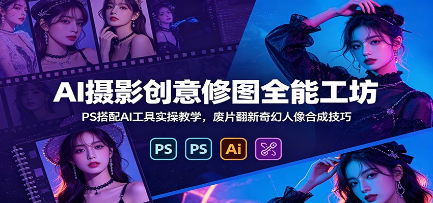 AI摄影创意修图全能工坊:PS搭配AI工具实操教学,废片翻新奇幻人像合成技巧-优优云网创