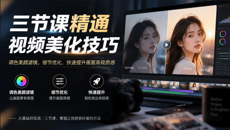 三节课精通视频美化技巧｜调色美颜滤镜，细节优化，快速提升画面高级质感-优优云网创
