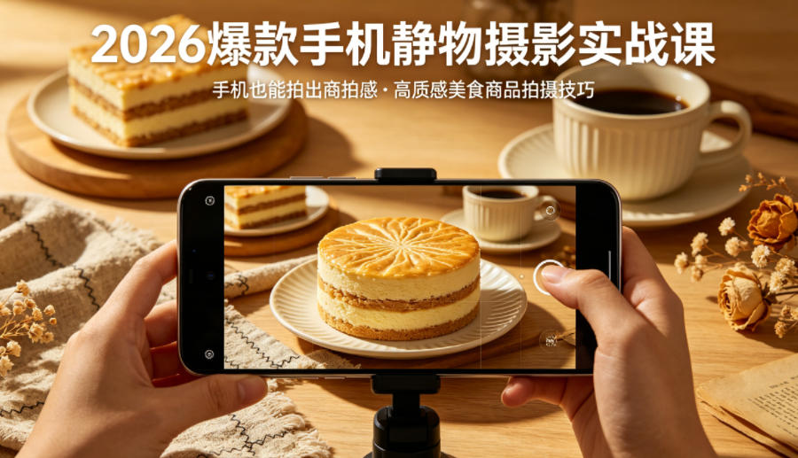 2026爆款手机静物摄影实战课，手机也能拍出商拍感，学会拍出高质感美食商品-优优云网创