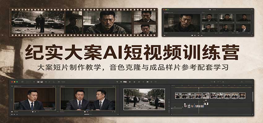 纪实大案AI短视频训练营：大案短片制作教学，音色克隆与成品样片参考配套学习-优优云网创