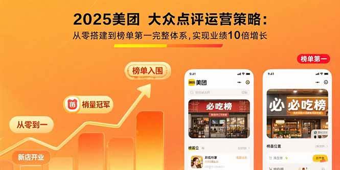 （15602期）2025美团 大众点评运营策略:从零搭建到榜单第一完整体系,实现业绩10倍增长-优优云网创