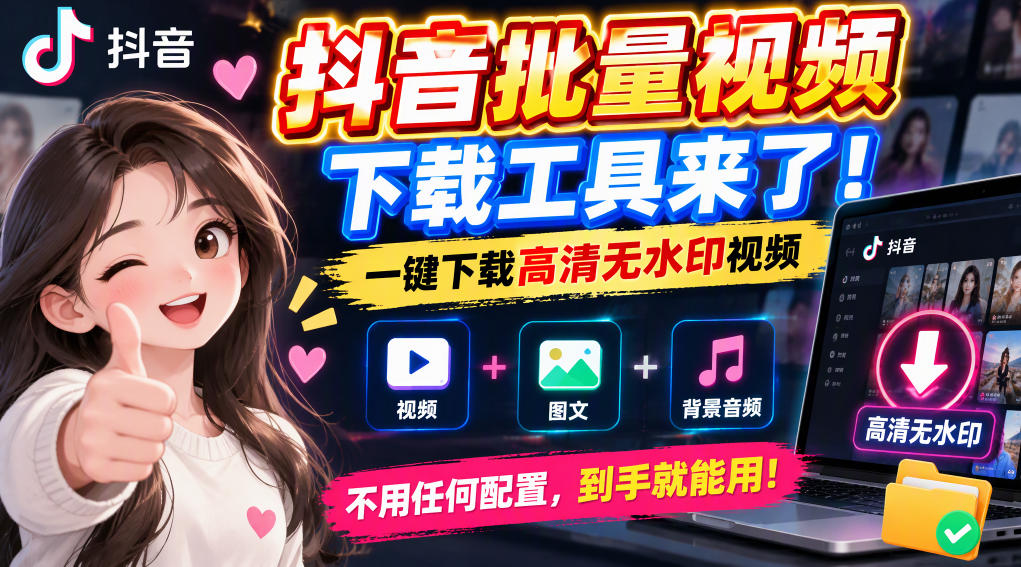 抖音批量视频下载工具，一键下载高清无水印视频，到手就能用-优优云网创