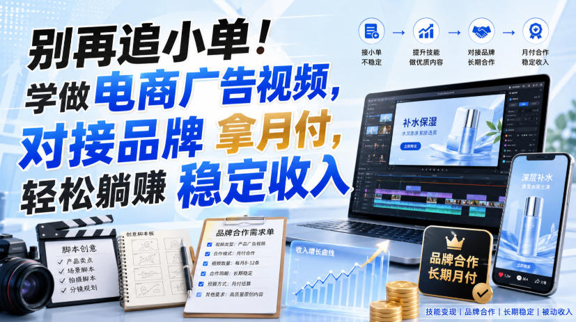 别再追小单！学做电商广告视频，对接品牌拿月付，轻松躺賺稳定收入【原创双语字幕】-优优云网创