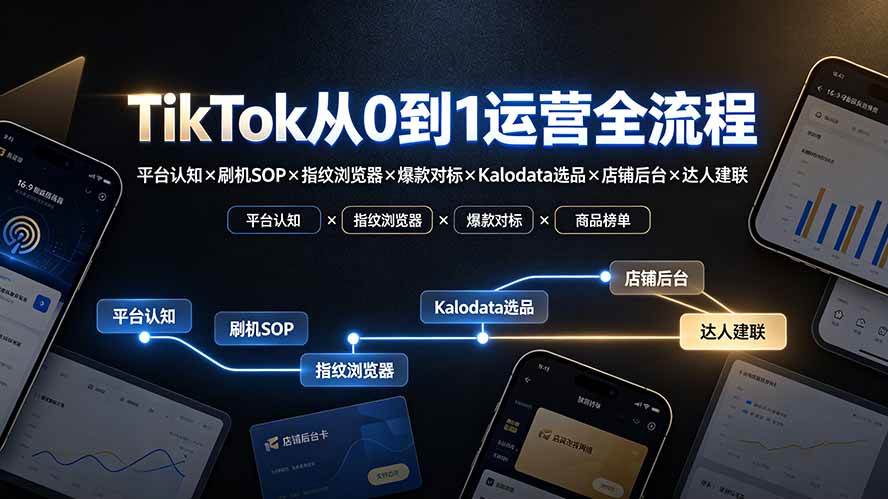 （19830期）TikTok从0到1运营全流程-更新：平台认知×刷机SOP×指纹浏览器×爆款对标×Kalodata选品×店铺后台×达人建联-优优云网创