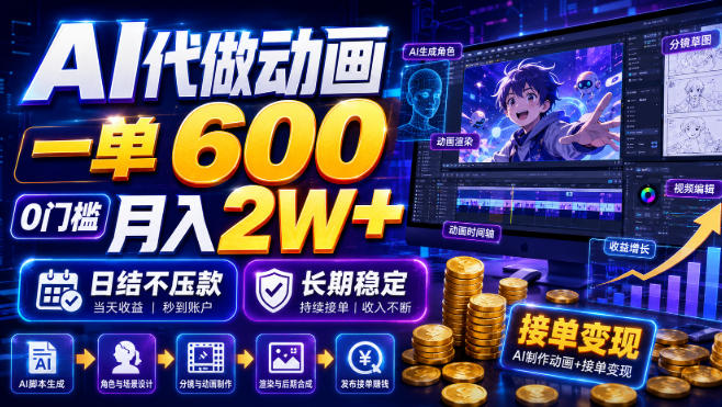 AI代做动画，一单600，0门槛月入2W+，日结不压款，长期稳定【揭秘】-优优云网创