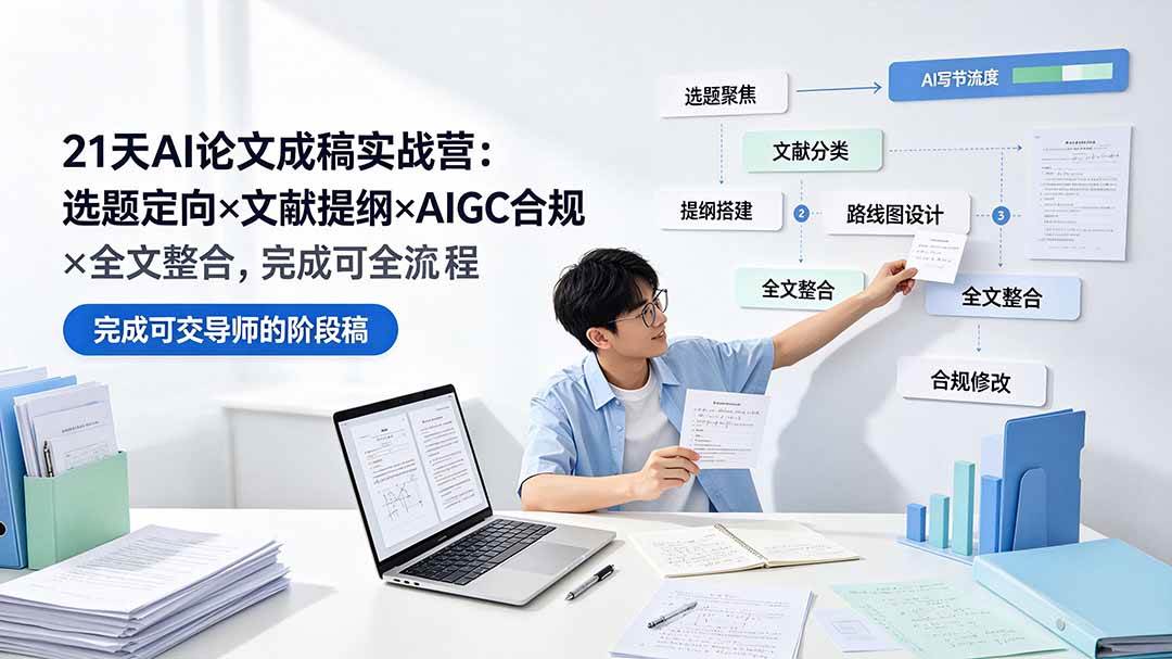 (19334期)21天AI论文成稿实战营:选题定向×文献提纲×AIGC合规×全文整合,完成可交导师的阶段稿-优优云网创
