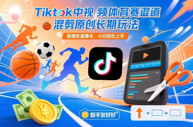 Tiktok中视频体育赛道混剪原创长期玩法，靠播放量賺米，小白轻松上手-优优云网创