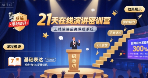 21天在线演讲密训营，王牌演讲招商课程系统-优优云网创