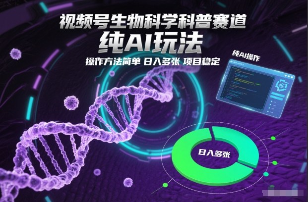 视频号生物科学科普赛道,纯AI玩法,操作方法简单,日入多张,项目稳定-优优云网创
