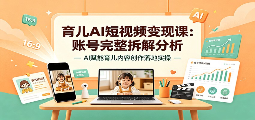 育儿AI短视频变现课：账号完整拆解分析，AI赋能育儿内容创作落地实操-优优云网创