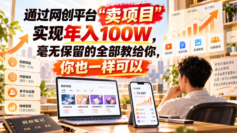 通过网创平台“卖项目”实现年入100W，毫无保留的全部教给你，你也一样可以！【揭秘】-优优云网创