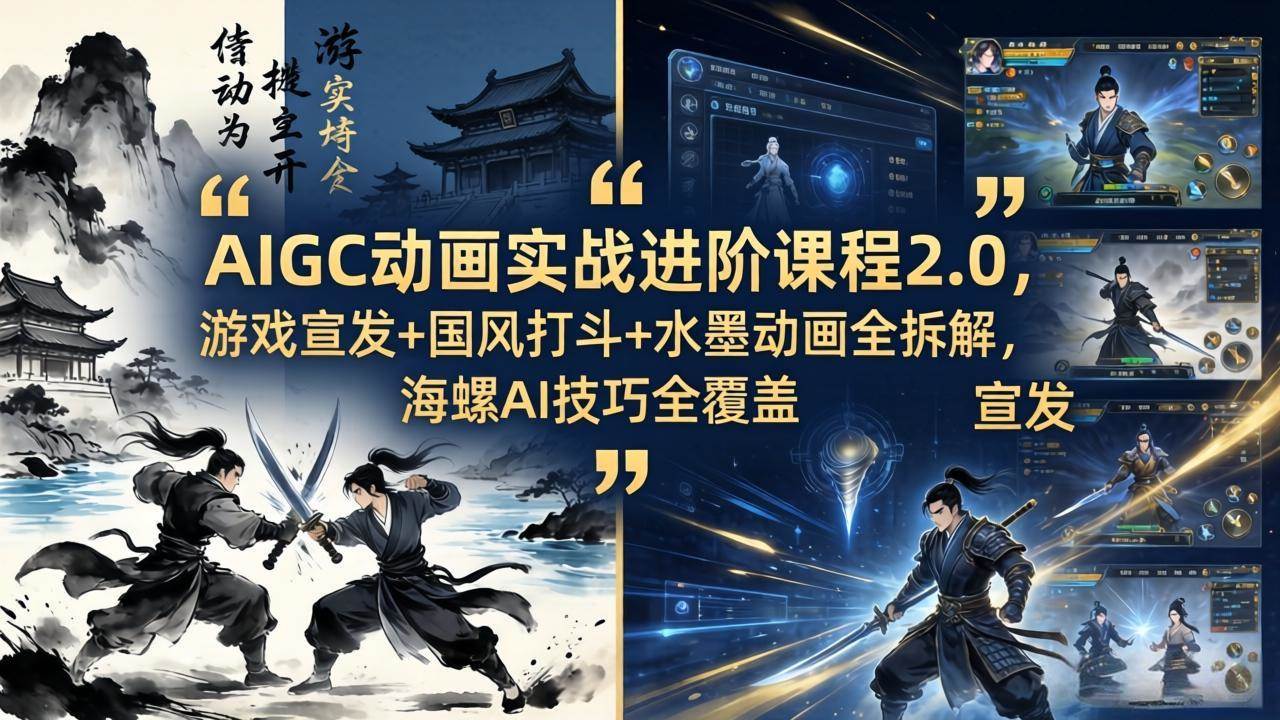 （18235期）AIGC动画实战进阶课程2.0，游戏宣发+国风打斗+水墨动画全拆解，海螺AI技巧全覆盖-优优云网创