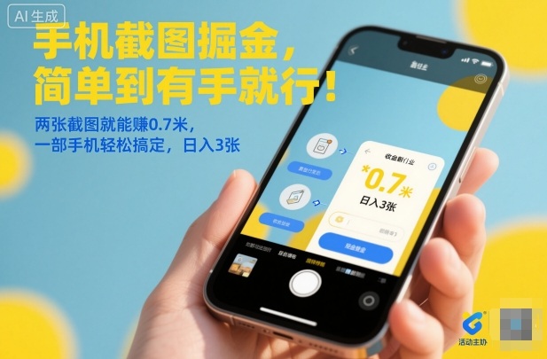 手机截图掘金，简单到有手就行！两张截图就能賺0.7米，一部手机轻松搞定，日入3张【揭秘】-优优云网创