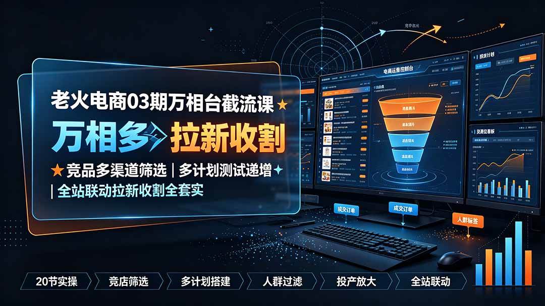 (19431期)老火电商03期万相台截流课:竞品多渠道筛选|多计划测试递增|全站联动拉新收割全套实操教学-优优云网创
