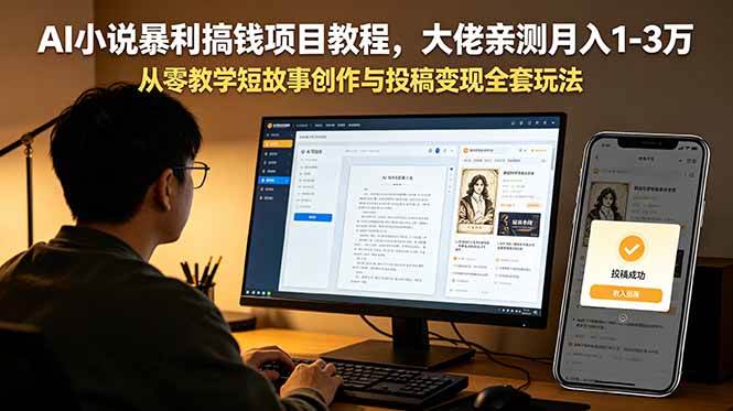 （18913期）AI小说暴利搞钱项目教程-更新，大佬亲测月入1-3万，从零教学短故事创作与投稿变现全套玩法-优优云网创