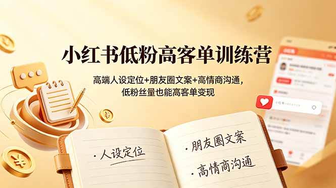 (19105期)小红书低粉高客单训练营:高端人设定位+朋友圈文案+高情商沟通,低粉丝量也能高客单变现-优优云网创