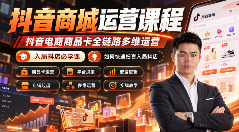 抖音商城运营课程，抖音电商商品卡全链路多维运营，入局抖店必学课， 如何快速扫盲入局抖店(更新26年10月)-优优云网创