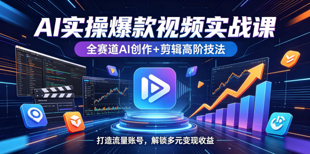AI实操爆款视频实战课，全赛道AI创作+剪辑高阶技法，打造流量账号，解锁多元变现收益-优优云网创