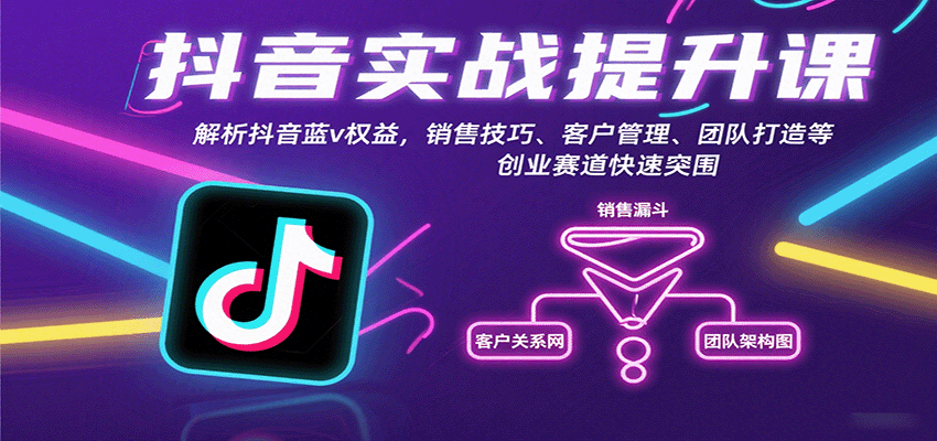 抖音实战提升课：解析抖音蓝v权益，销售技巧、客户管理、团队打造等创业赛道快速突围-优优云网创