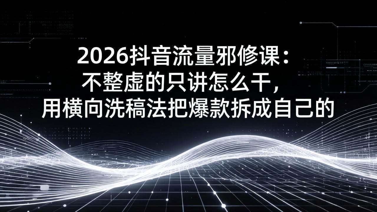 （17725期）2026抖音流量邪修课：不整虚的只讲怎么干，用横向洗稿法把爆款拆成自己的-优优云网创