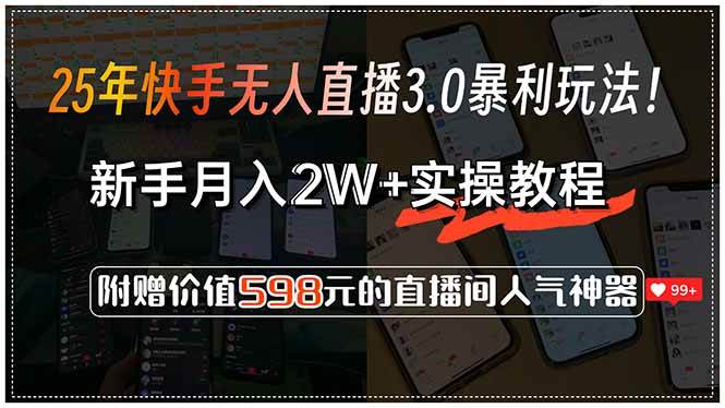 （15335期）25年快手无人直播3.0暴利玩法！，新手月入2W+实操教程，附赠价值598元…-优优云网创