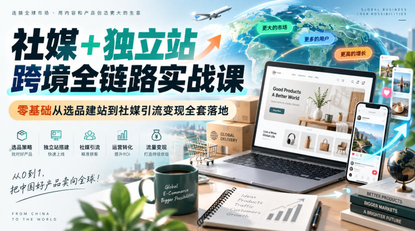 社媒+独立站跨境全链路实战课｜零基础从选品建站到社媒引流变现全套落地-优优云网创