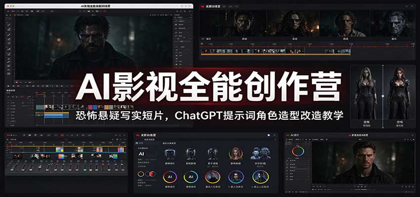 AI影视全能创作营：恐怖悬疑写实短片，ChatGPT提示词角色造型改造教学-优优云网创
