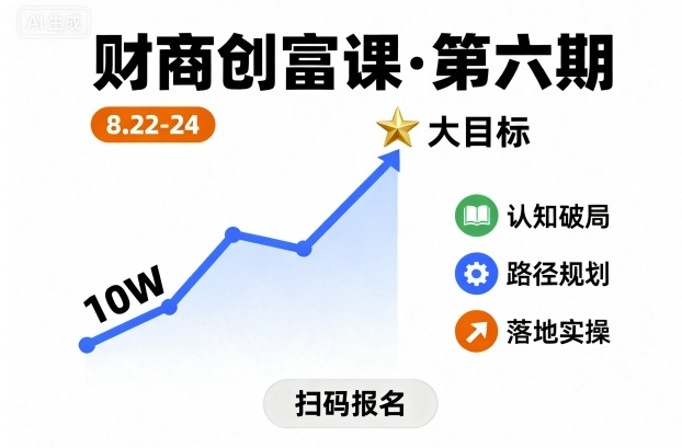 财商创富课第六期8月22-24号,如何从10W起步,一步步实现大目标-优优云网创