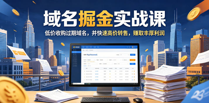 域名交易掘金实战课，低价收购过期域名，并快速高价转售，賺取丰厚利润【原创双语字幕】-优优云网创