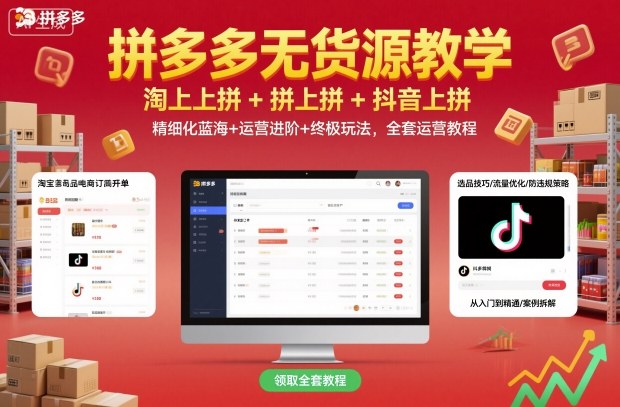 拼多多无货源教学，淘上拼+拼上拼+抖上拼，精细化蓝海+运营进阶+终极玩法，全套运营教程-优优云网创