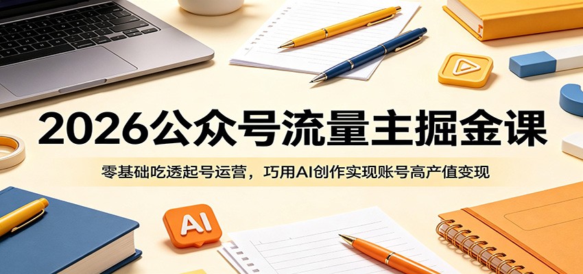 2026公众号流量主掘金课：零基础吃透起号运营，巧用AI创作实现账号高产值变现-优优云网创