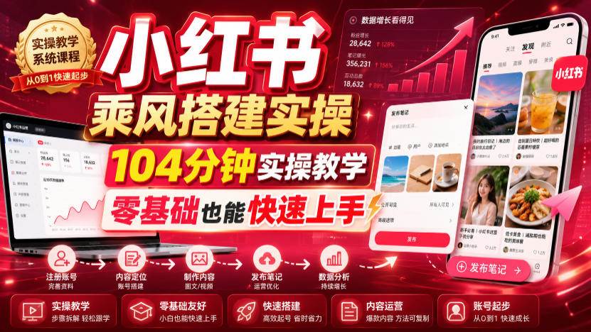 (19396期)小红书乘风搭建实操,104分钟实操教学,零基础也能快速上手-优优云网创