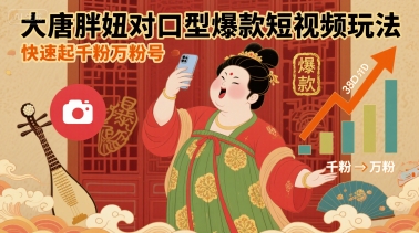 大唐胖妞对口型爆款短视频玩法，快速起千粉万粉号-优优云网创