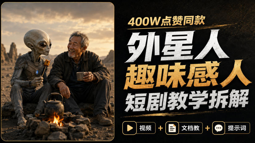 400W点赞同款外星人趣味感人短剧教学拆解，视频+文档教+提示词（更新1009）-优优云网创