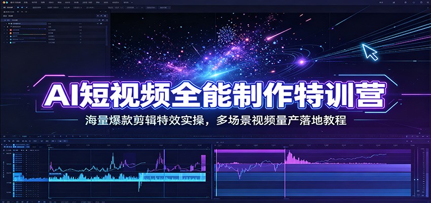 AI短视频全能制作特训营：海量爆款剪辑特效实操，多场景视频量产落地教程-优优云网创
