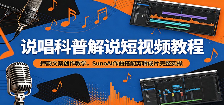 说唱科普解说短视频教程:押韵文案创作教学,SunoAI作曲搭配剪辑成片完整实操-优优云网创
