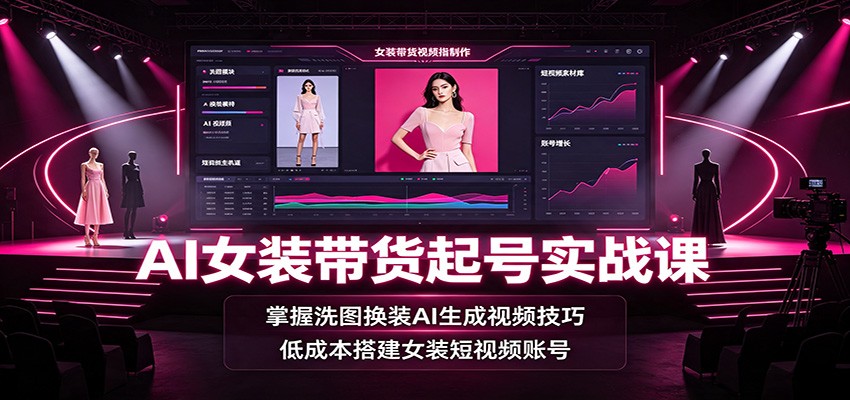 AI女装带货起号实战课：掌握洗图换装AI生成视频技巧，低成本搭建女装短视频账号-优优云网创