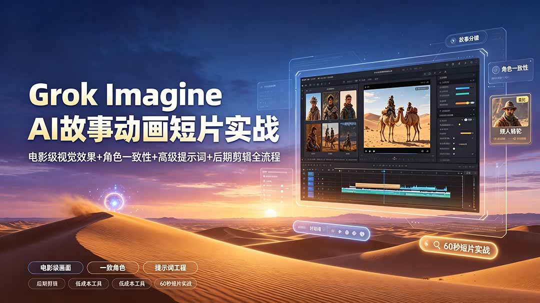 (19305期)Grok Imagine AI故事动画短片实战:电影级视觉效果+角色一致性+高级提示词+后期剪辑全流程-优优云网创